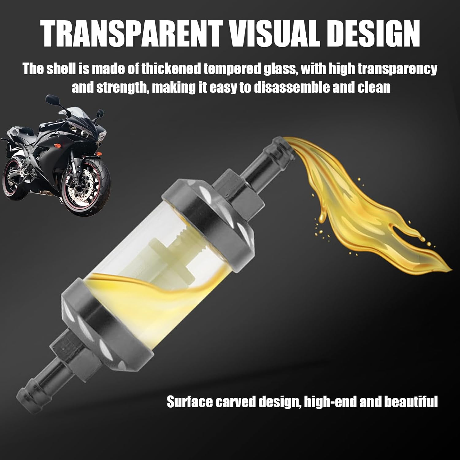 1 PC Automotive Fuel Filter, 1.1" X 3.62" Alloy Tempered Glass Patterned Surface Filter Oil Cup, Auto Modification Accessories, Suitable for Cars, Motorcycles, Off-Road Vehicles (Black)