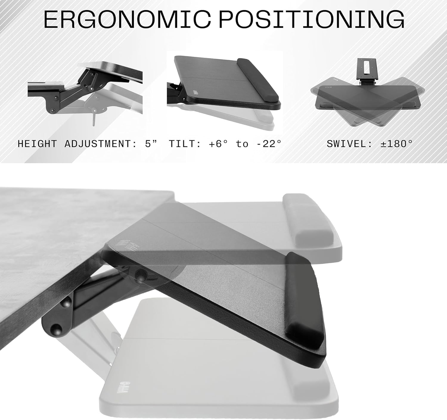 VIVO Adjustable Computer Keyboard & Mouse Platform Tray Ergonomic under Table Desk Mount Drawer Underdesk Shelf, MOUNT-KB03B image number 3