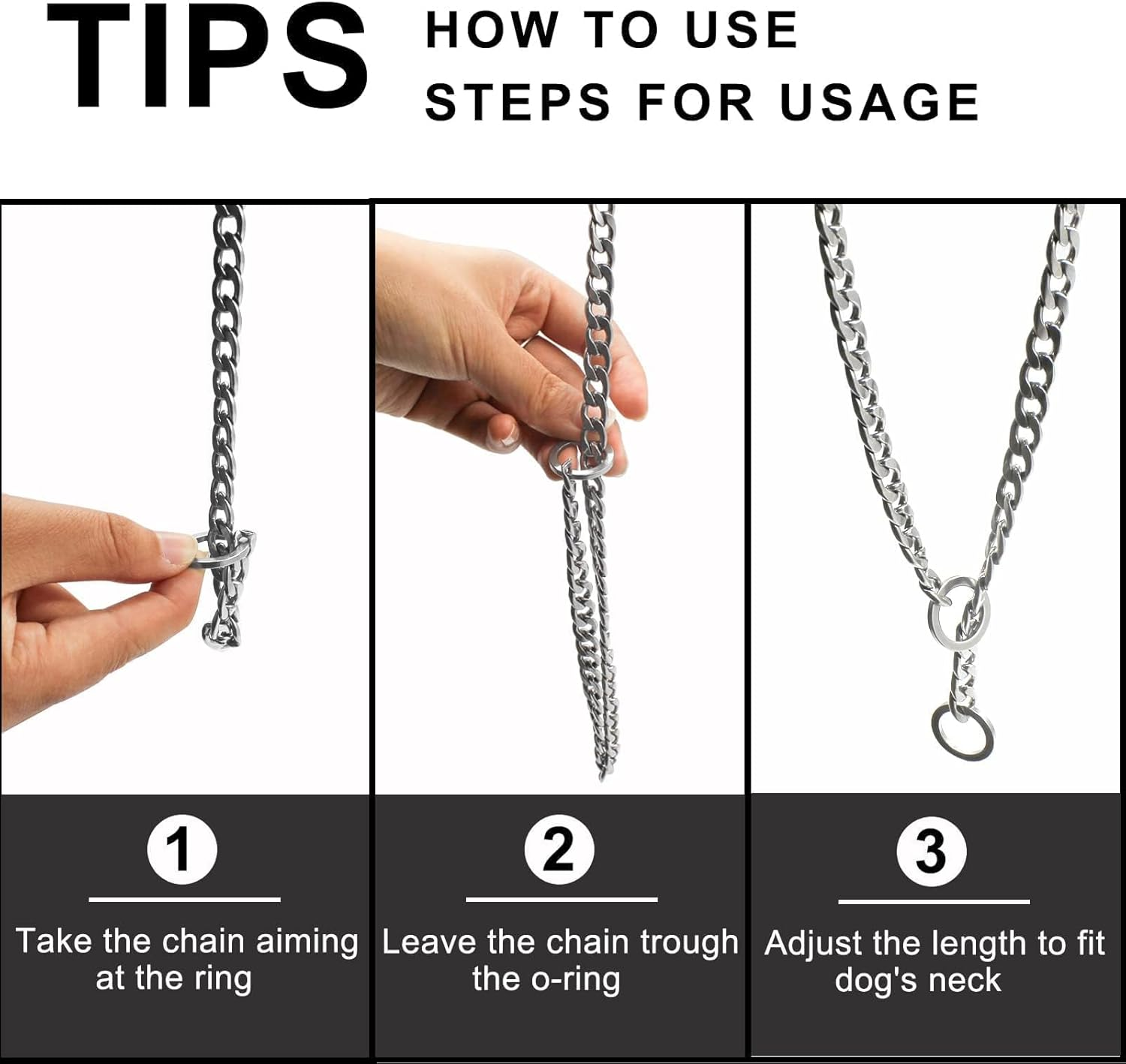 Chain Dog Collar, Prong Collar Adjustable Stainless Steel Chain Slip Collar, Strong, Durable, Weather Proof, Tarnish Resistant Metal, Best for Small Medium Large Dogs (Stainless Steel L) - Stainless Steel M image number 3