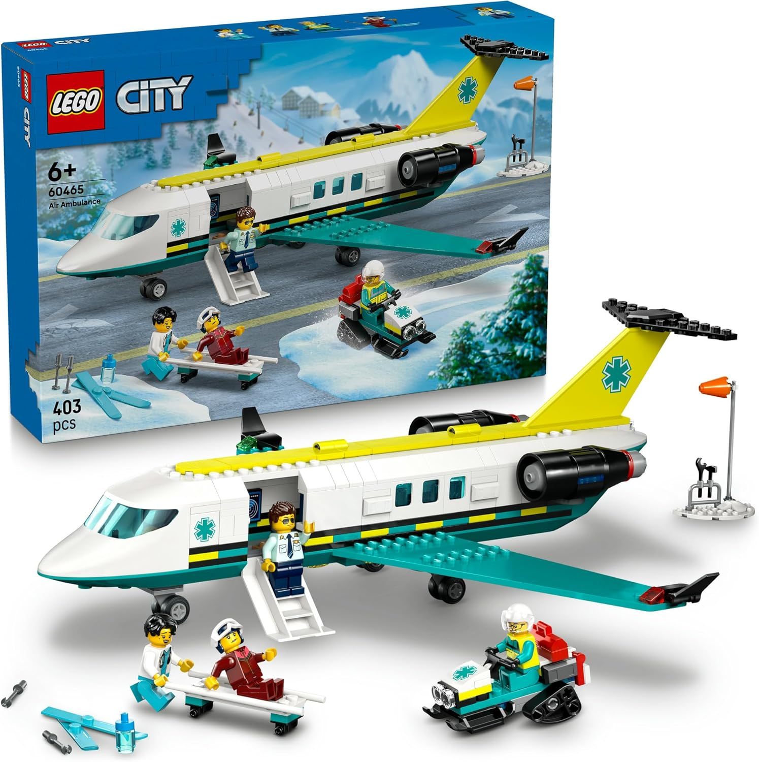 LEGO&reg; City Emergency Air Ambulance Plane, Snow Scooter and Toy Airplane 60465 Building Set with Paramedic, Pilot, Doctor and Skier Minifigures, Fun Holiday or Birthday Toy Idea for Kids Aged 6 and Up image number 6