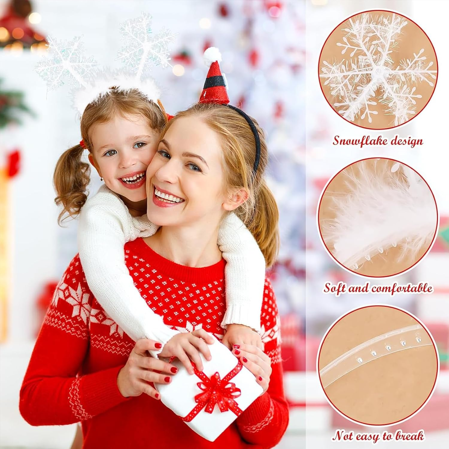 Itadaku 2 Pack Christmas Snowflake Headbands for Adults, White Feather Headbands for Christmas Carnival Party, Cute Winter Hair Accessories image number 2