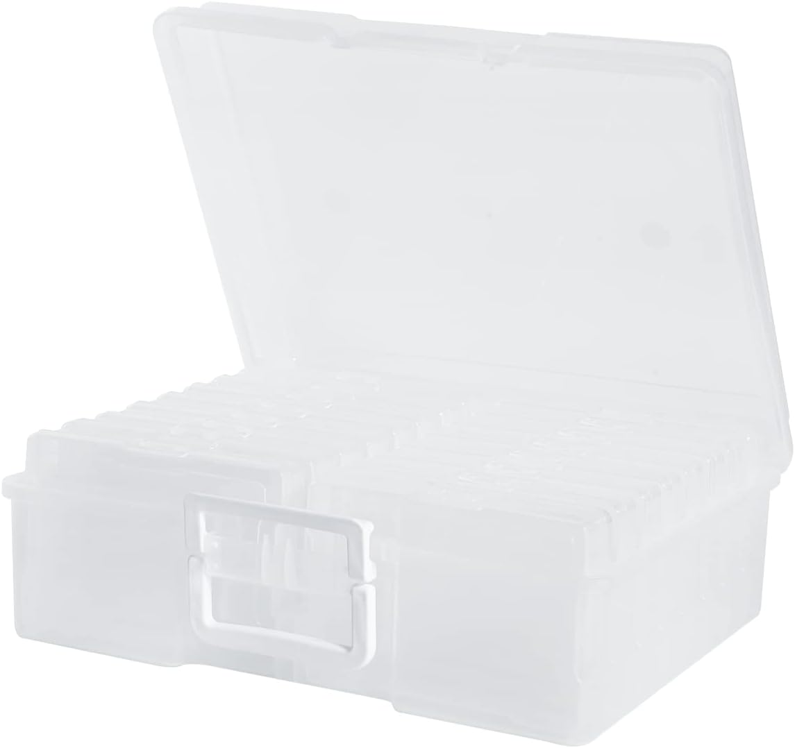Naivees 4" X 6" Photo Storage Case with Handle, 16 Inner Photo Organizer Keeper, Extra Large Storage Picture Boxes, Transparent Craft Keeper (16 Pack Inner Box)