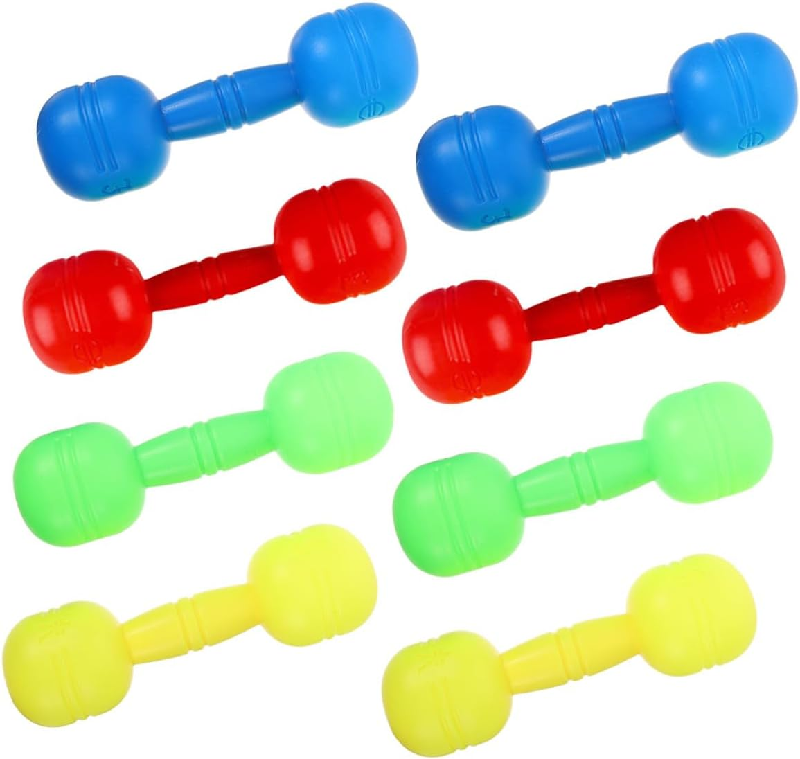 NULYLU Kids Dumbbell Weights Set with Sound, Plastic Toddler Gym Toys 4 Pairs (Yellow, Blue, Green, Red) for Early Education, Preschool Workout and Pretend Play image number 4