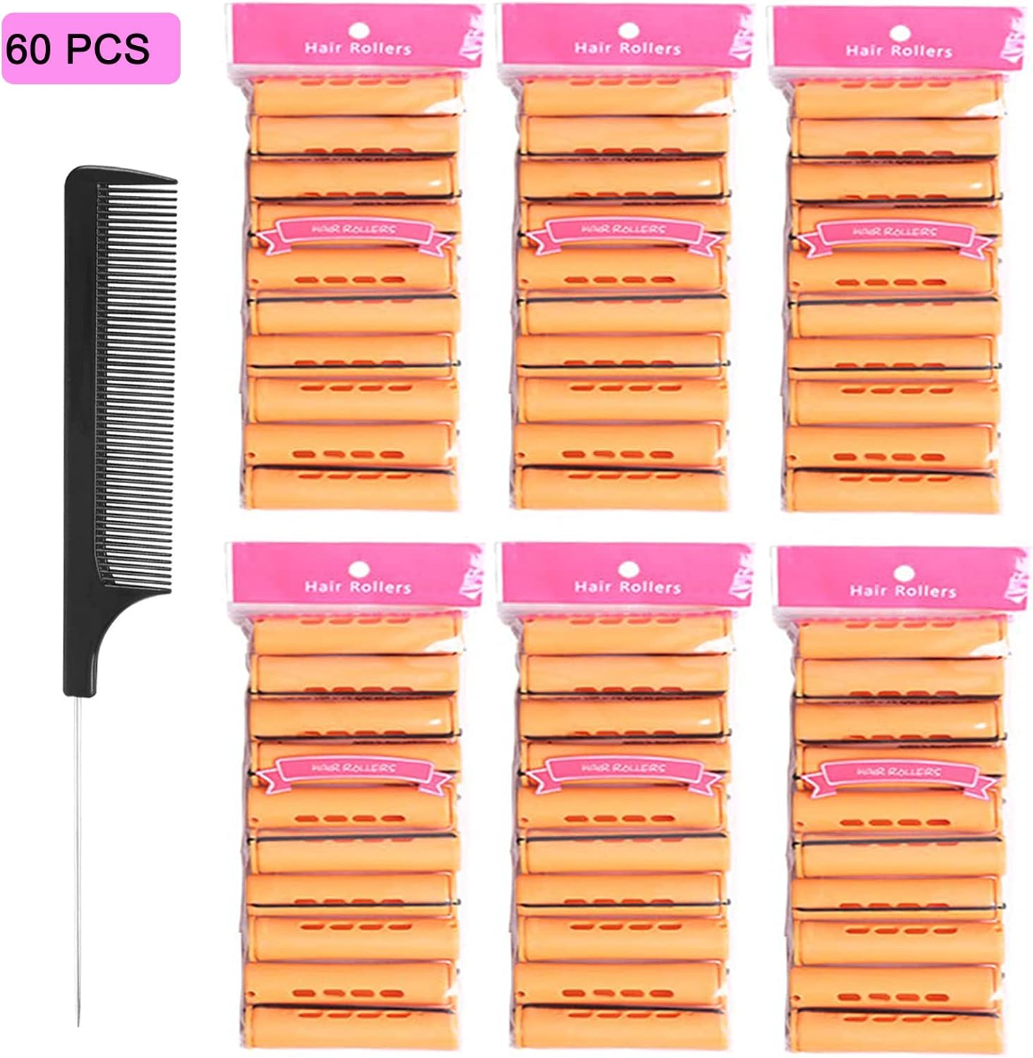 60Pcs Perm Rods Set for Natural Hair Cold Wave Rods Hair Rollers for Women'S Long Medium Short Hair Curler Styling DIY Hairdressing Tools（Orange） image number 2