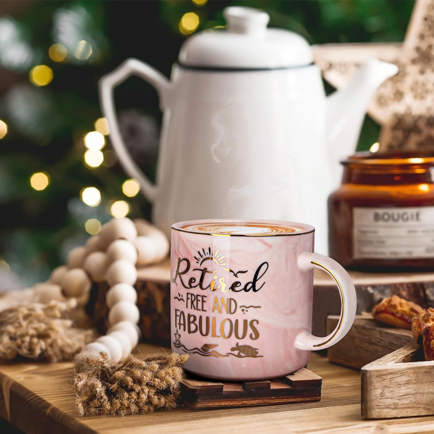 Retirement Gifts for Women 2024 - Retirement Gifts for Women, Coworker Leaving Gifts, Farewell Gifts, Going Away, Goodbye Gifts, Retired Free and Fabulous -14Oz Pink Marble Coffee Mug, Gift Box image number 6