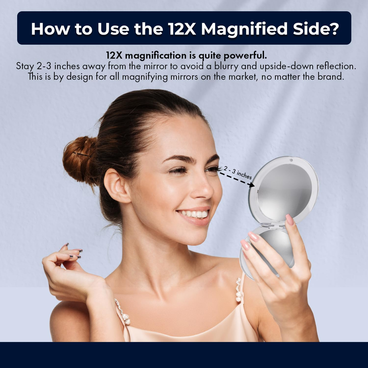 MIRRORVANA Small 12X Magnifying Travel Makeup Mirror, Dual-Sided 12X/1X, Foldable and Lightweight, Portable Compact Mirror Design - Ideal for Handbag, Purse, or Pocket Use - 3.3" Diameter image number 5