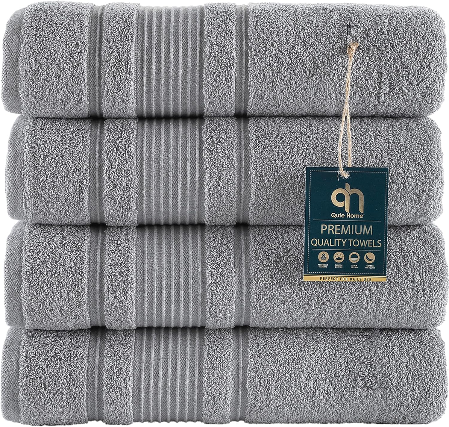 Qute Home 4-Piece Bath Towels Set, 100% Turkish Cotton Premium Quality Towels for Bathroom, Quick Dry Soft and Absorbent Turkish Towel, Set Includes 4 Bath Towels (Navy Blue)