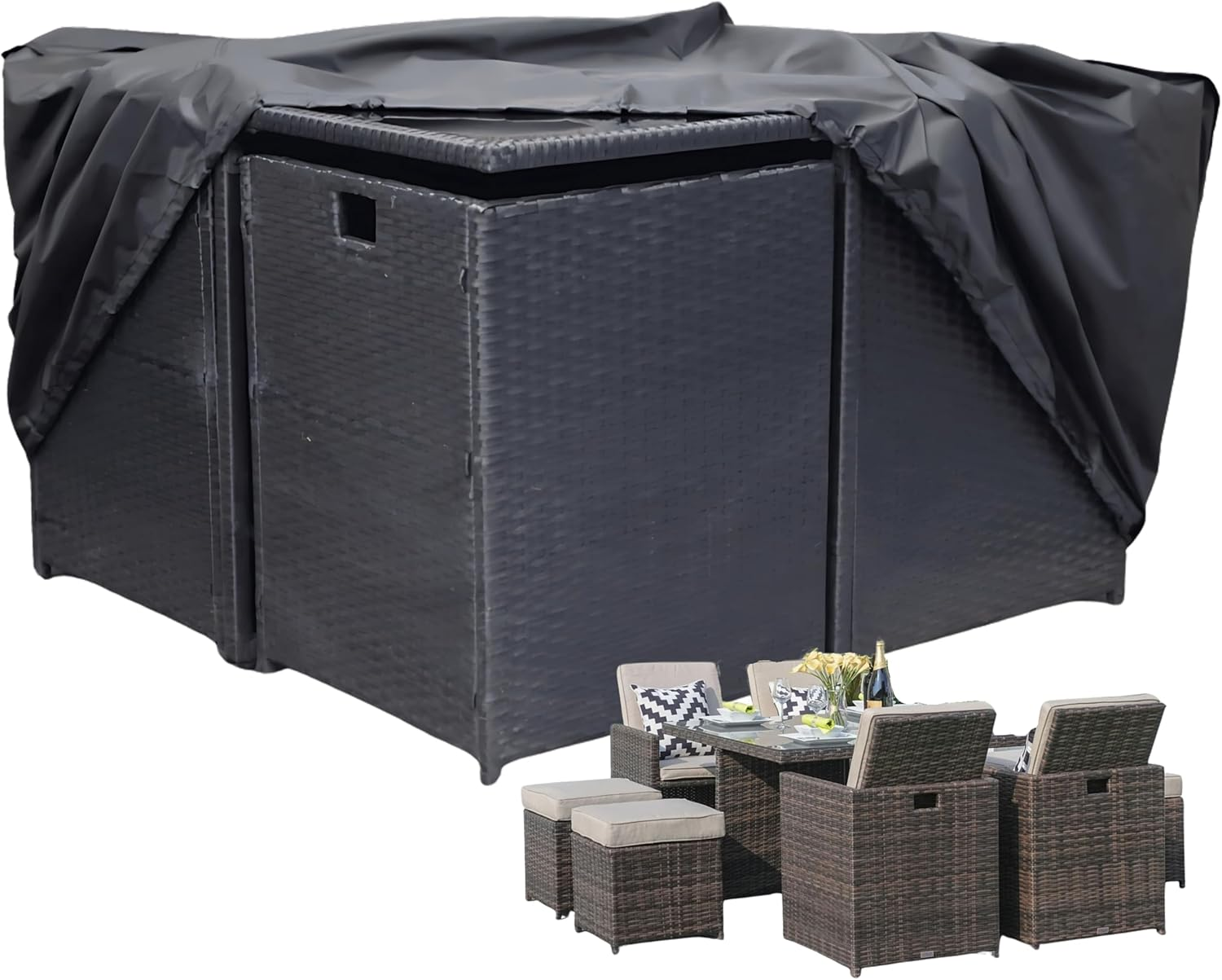 Waterproof Square Garden Table Cover 125X125X74 Cm &ndash; Heavy Duty Patio Furniture Protector for 4&ndash;8 Seater Sets &ndash; Breathable 210D Oxford Fabric with Drawstring &ndash; by Speedwellstar image number 4