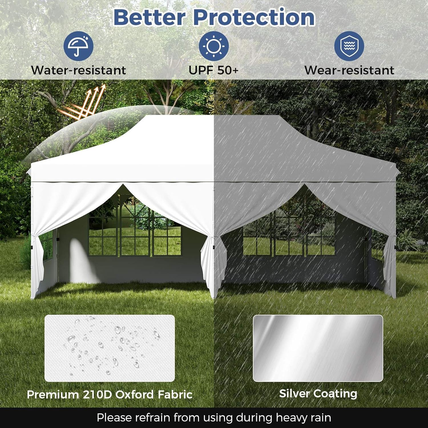 Costway 3 X 6 M Canopy with 6 Detachable Sidewalls, Pop-Up Canopy Tent with Carrying Bag, UPF50+ Sun Protection, Heavy-Duty Sun Shelter, Instant Gazebo for Party, Wedding, Outdoor Event, BBQ (White) image number 3
