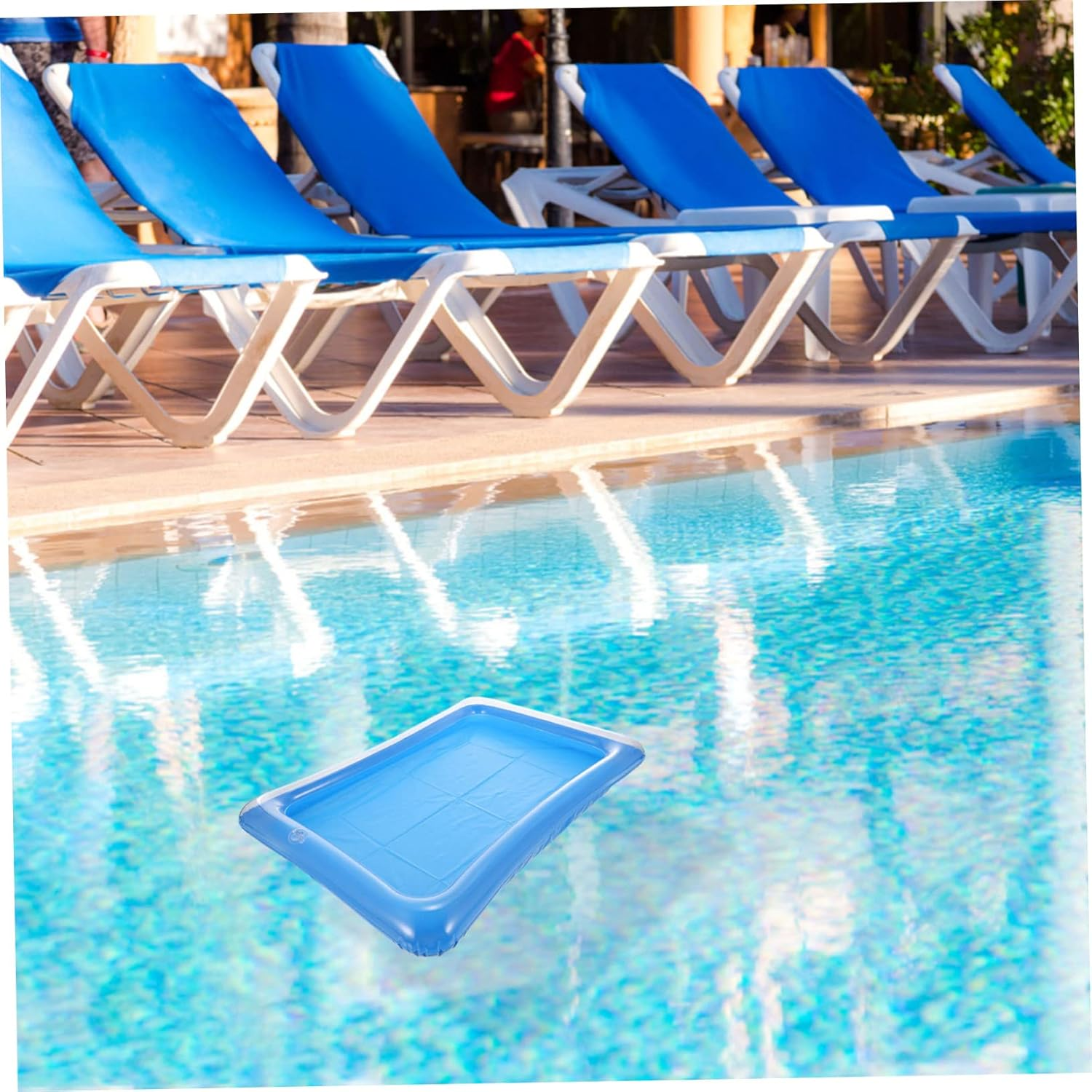 Totority 2Pcs Inflatable Pool Floating Tray Set Blue Magenta Serving Beverage Ice Tray Portable Water Accessory for Outdoor Parties Summer Fun image number 3