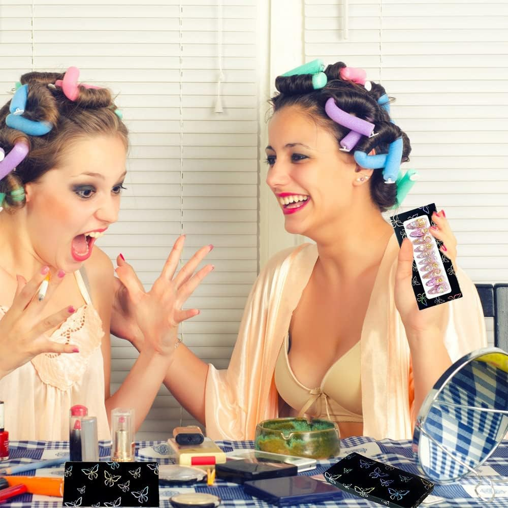 HLQHXWHZT 71 Pcs Empty Press on Nails Packaging Box 35 Pcs White Background Papers and 1 Double Sided Tape, Empty Nail Package Box Set for Press on Nail Business (Black)&hellip; image number 5