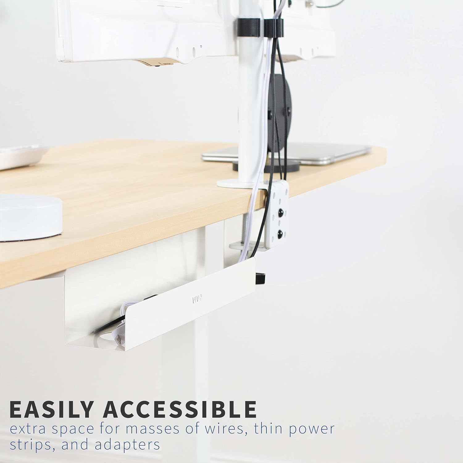 VIVO under Desk 17 Inch Cable Management Tray, Power Strip Holder, Cord Organizer, Wire Tamer for Office and Home, White, DESK-AC06-1CW image number 6