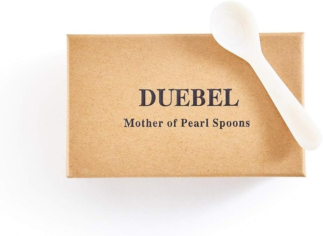 DUEBEL Set of 10 White Mother of Pearl MOP Caviar Spoons for Caviar, Egg, Icecream, Coffee Serving (8Cm, White) image number 2