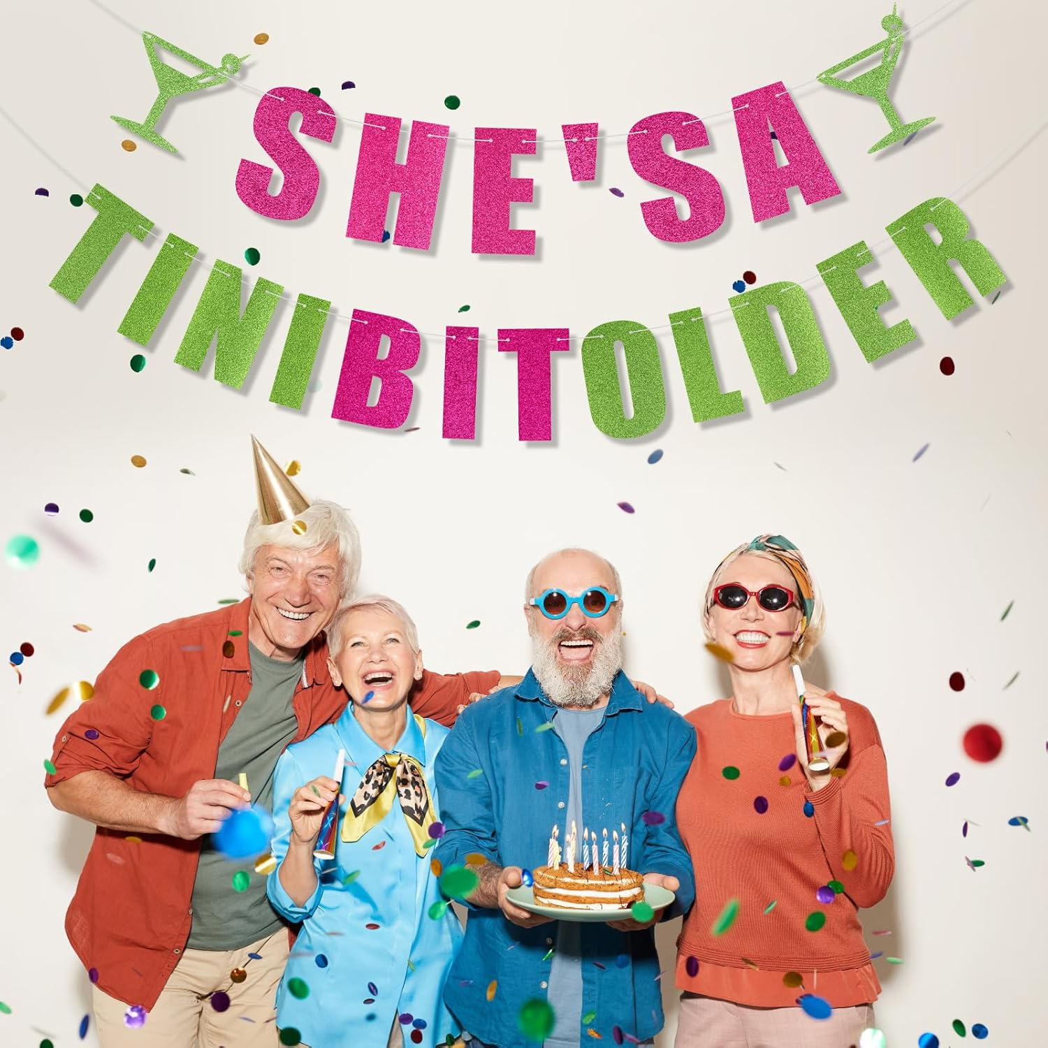 SHE'S a Tini Bit Older Banner, Martini Party Decorations Green Martini Party Decorations Garland Backdrop for Party Decoration Bachelorette Birthday Decor image number 2