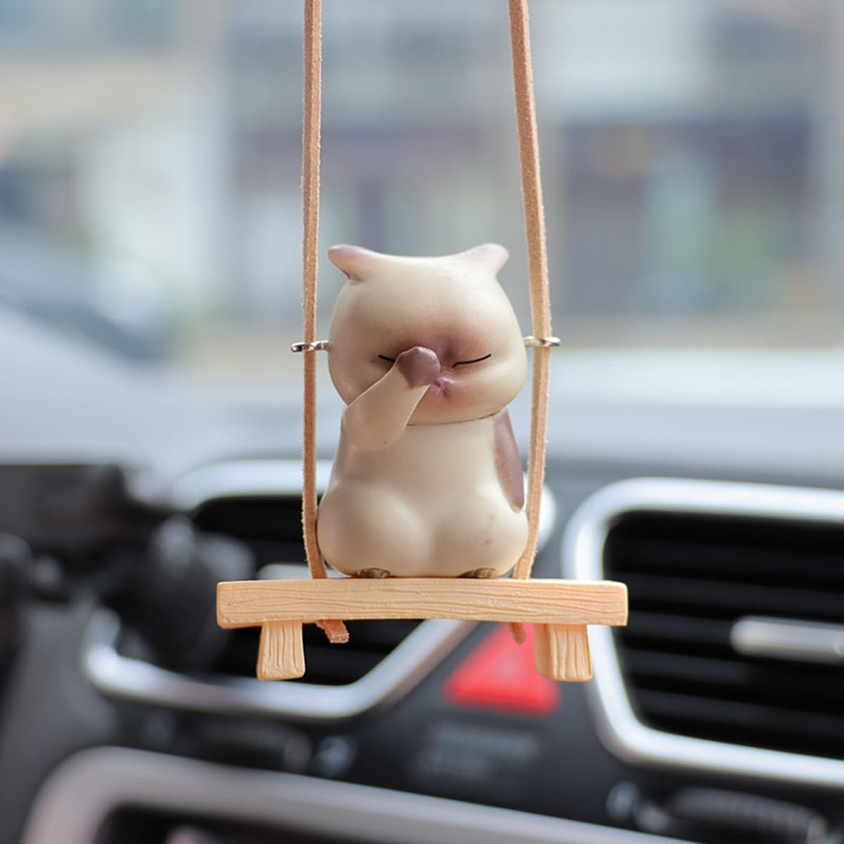 Cute Swinging Facepalm Cat Car Rear View Mirror Hanging Accessories, Adorable Hanging Ornament for Rearview Mirror, Funny Car Interior Decor Gifts for Cat Lovers (White)