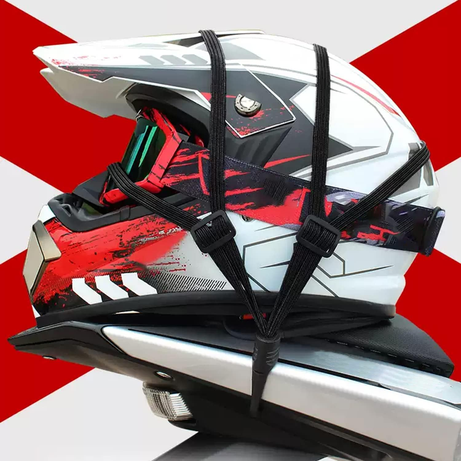 2 Pcs Motorcycle Helmet Rope High Retractable Black Luggage Helmet Mesh Elastic Rope Strap with 2 Hooks(23.6") image number 4