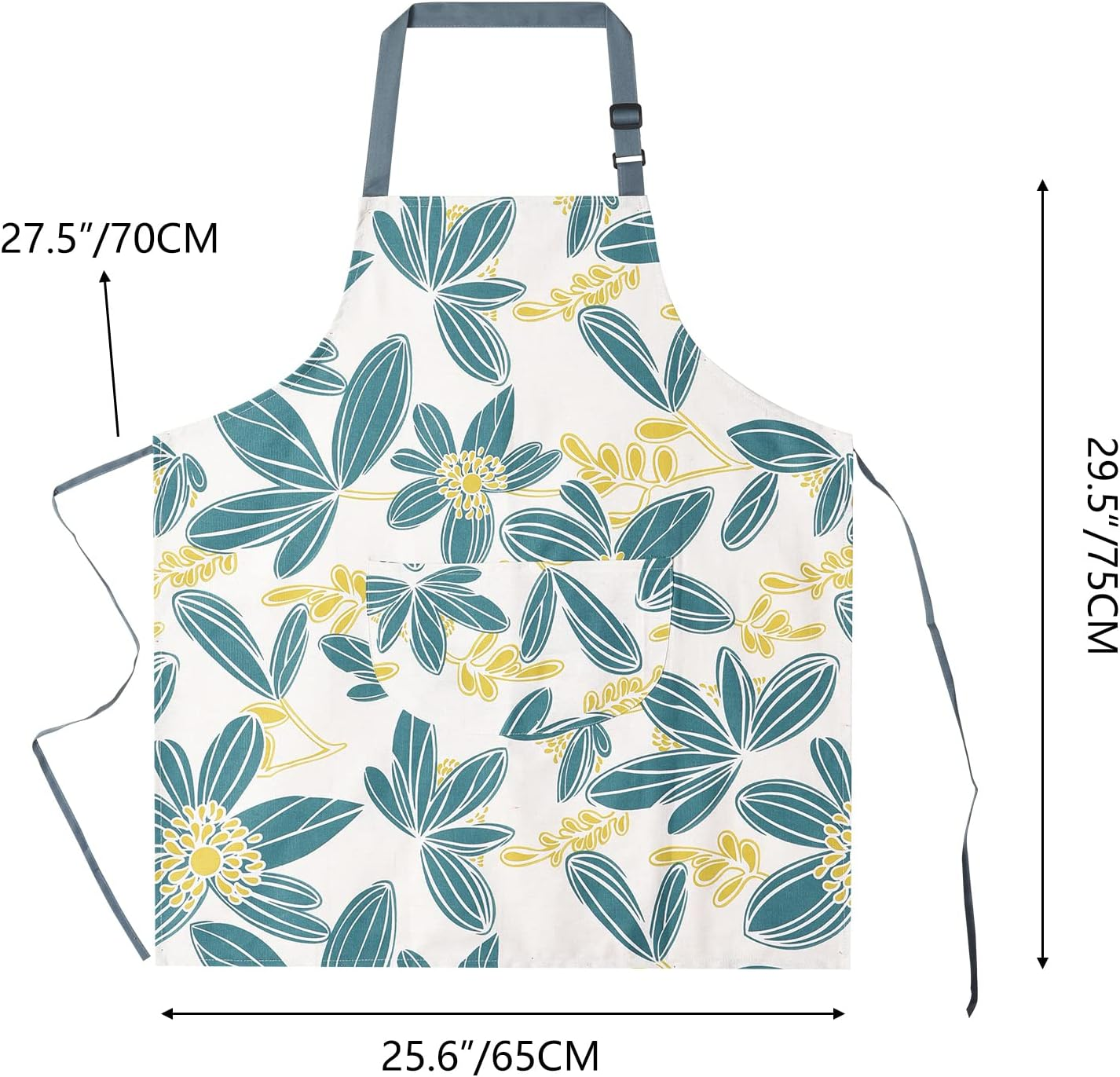 2 Pack Floral Apron for Women with Pockets, Adjustable Cotton Chef Aprons for Kitchen, Cooking, BBQ & Grill image number 3