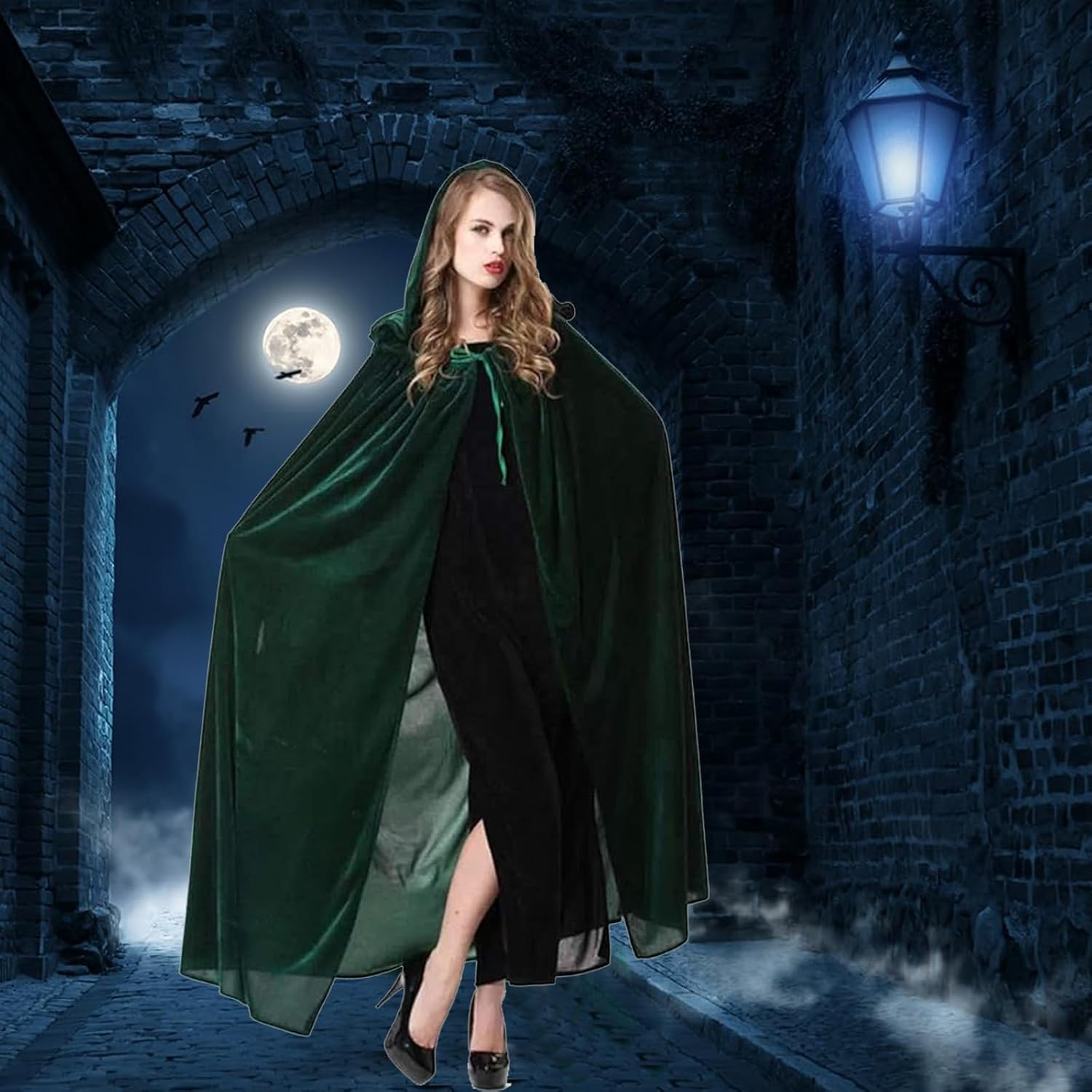 Halloween Vampire Cloak,Reverse Medieval Hooded Cloak Cape with Collar Reversible Cape Magician Costume Fancy Dress Outfit image number 1