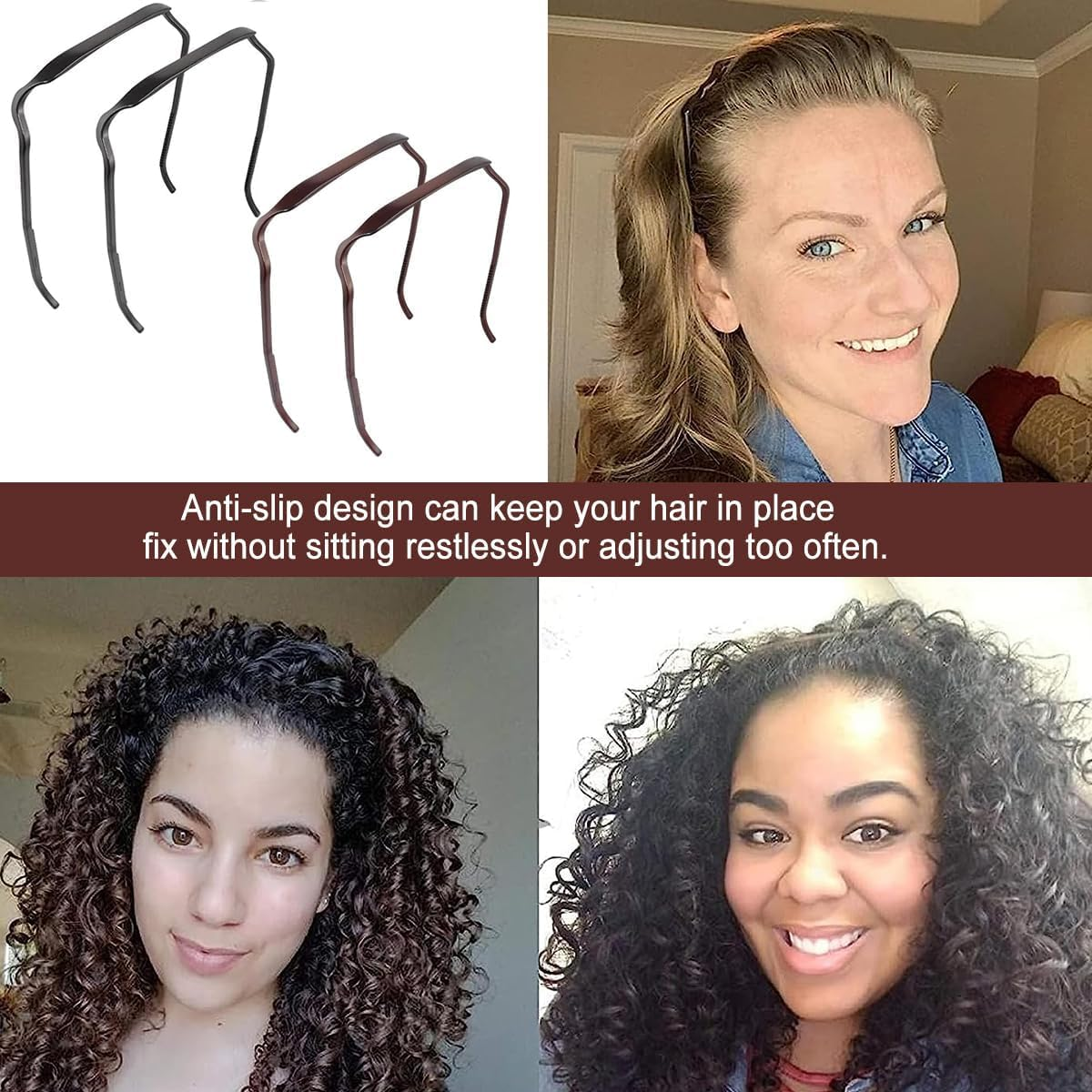 4Pcs Square Headband,Fashion Sunglass Headbands,Invisible Hair Hoop,Curly Thick Hair Hairstyle Fixing Tool for Women Men(Black, Gold, ONE SIZE) image number 5