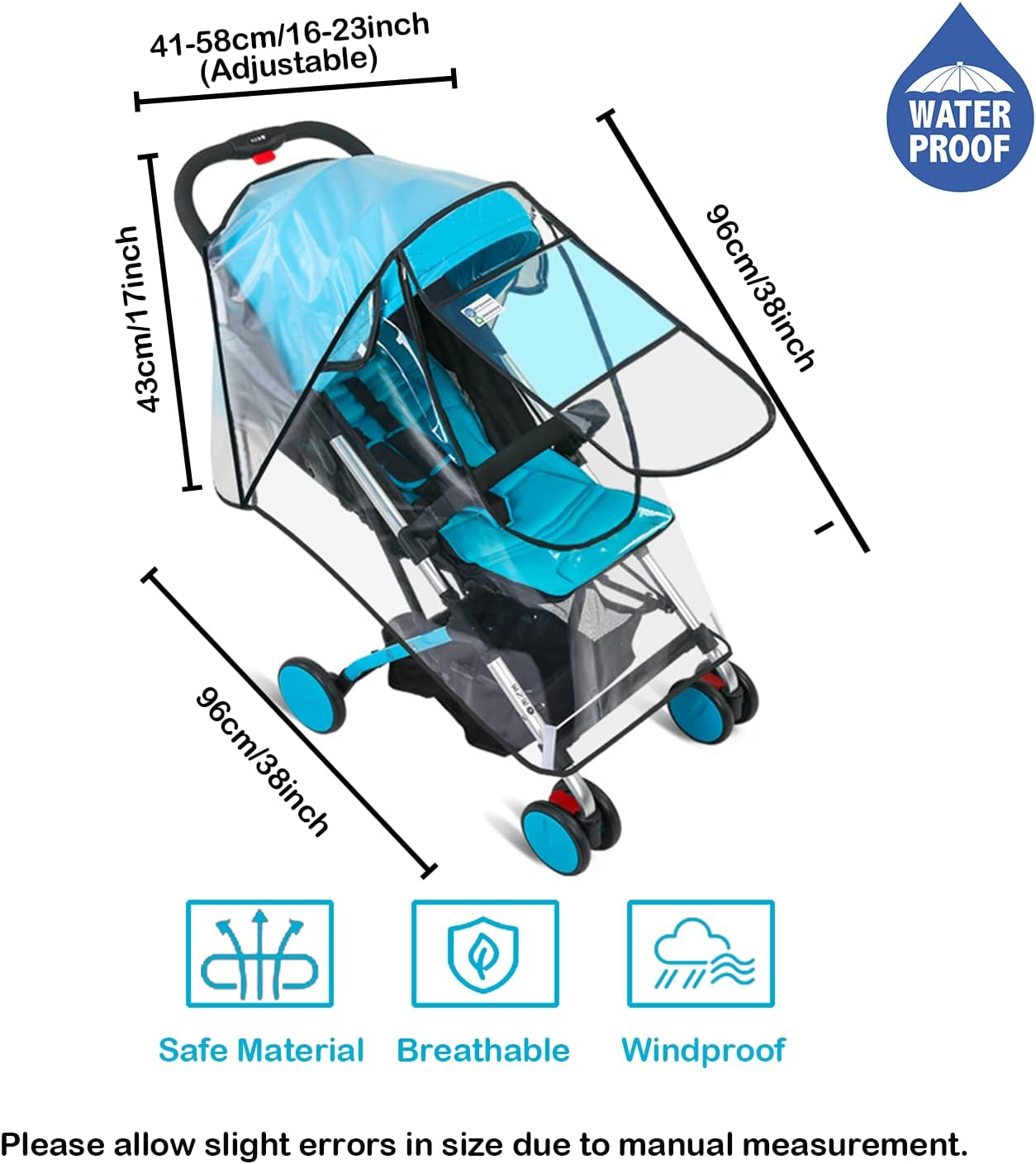 Stroller Rain Cover, Universal Stroller Accessory Waterproof Rainproof Windproof Baby Travel Weather Shield Thick & Durable Air Vents Prevent Rain Snow Dust Sun Toddler Stroller Clear Visibility Outdoor image number 4