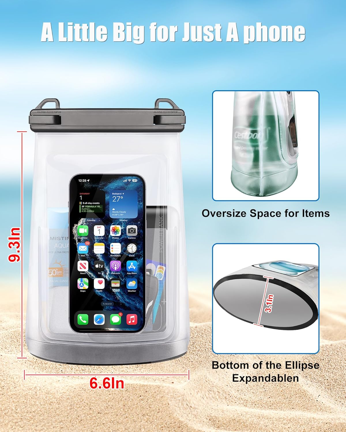 Waterproof Phone Pouch for Iphone 16 15 14 11 Pro Max & Galaxy S24 S21 - Floating Large Capacity Dry Bag Stores Sunscreen, Sunglasses - Oversized Waterproof Bag for Beach, Swimming, Kayaking image number 4