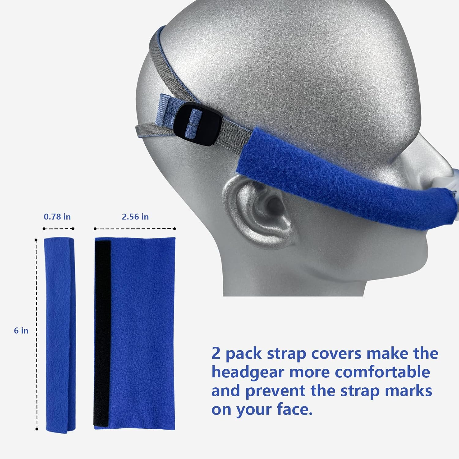 Upgraded Headgear Strap for Airfit P10 / N30 Airsense 10 Nasal Pillow Frame with Build-In Full Adjustable Velcro Blue Compatible for Resmed Airfit P10 N30 image number 1