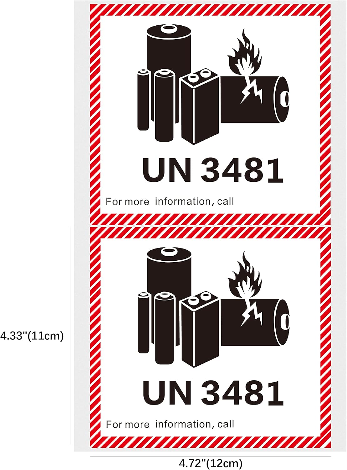 Hybsk UN3481 Labels 4.7 X 4.3 Inch Lithium Ion Battery Transport Caution Warning Labels 50 Pcs Adhesive Shipping Labels (UN3481)