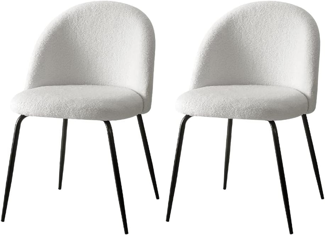 Artiss Fabric Dining Chairs Set of 2, Boucle Sherpa Kitchen Chairs with Metal Legs, Upholstered Nursing Seats Reading Seating, Home Furniture for Living Room Bedroom Cafe Office, in 48Cm Seat Height image number 2