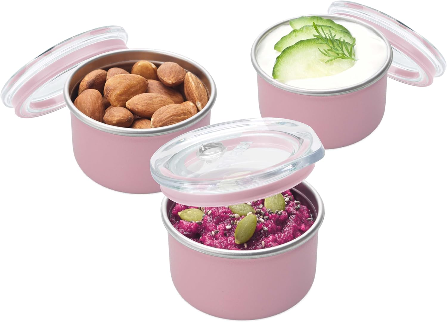 Smash Microwave-Safe Powder Coated Stainless Steel Mini Dressing & Sauce Pots &ndash; Pink, 60Ml (Pack of 3) | Leak-Proof, Airtight, Reusable | Fits inside Smash Bento & Meal Boxes