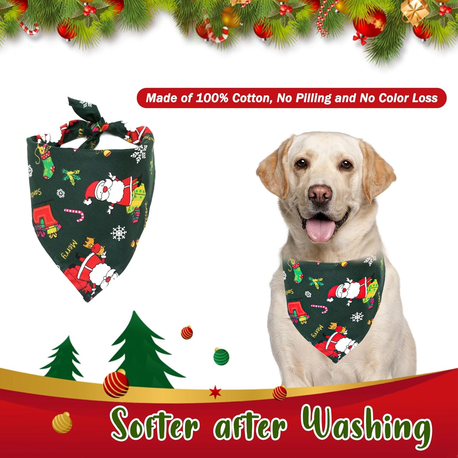 Pack of 6 Dog Toys Christmas, Gift Christmas Includes 5 Dog Toys Rope Natural Cotton & 1 Green Dog Bandana, Dog Chew Toy Christmas Dog Toy Candy Cane image number 2