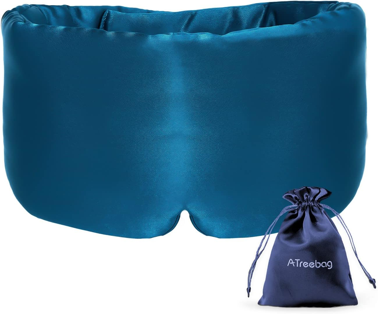 Silk Sleep Mask for Women Men, Mulberry Silk Eye Sleeping Mask & Blindfold with Adjustable Velcro Strap, Blackout Eye Cover for Sleep Travel Yoga Nap, Large Size, Peacock Blue