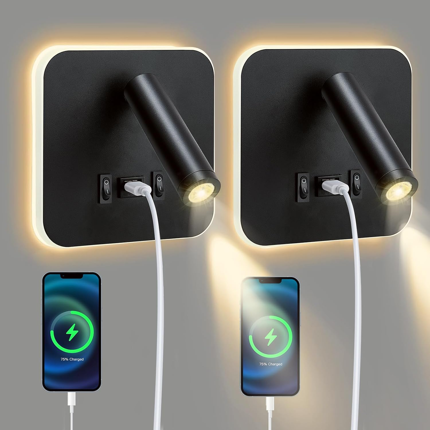 Lnopever 2 X Battery Wall Light Indoor with Motion Sensor, LED Rechargeable Wall Light Indoor with 2 Modes, Has a USB Charging Port, for Stairs, Hallway, Living Room, Bedroom, Garage, Black image number 4