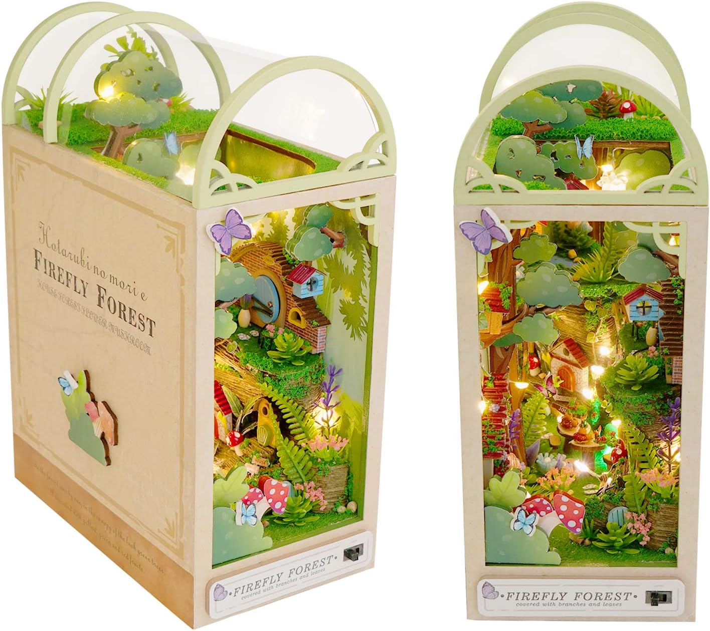 Cuteefun DIY Book Nook Kit, DIY Miniature House Kit with Furniture, 3D Puzzle Bookends, Booknook Bookshelf Insert Kits, Birthday Gift (Firefly Forest)