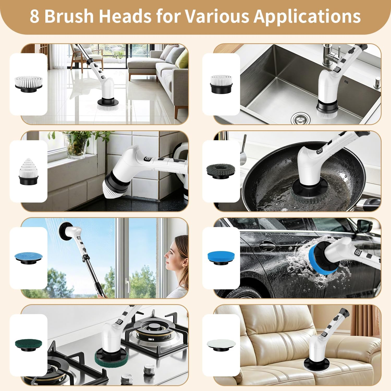 Electric Spin Scrubber for Cleaning Bathroom,Cordless Power Shower Scrubber - Electric Cleaning Brush for Tile Tub Bathtub Kitchen Wall Cleaning image number 4