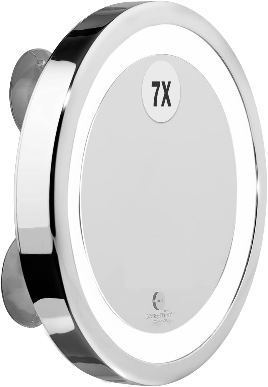MACOM 211 Solar Sensation and Bright Magnifying Make-Up Cosmetic Mirror with LED Light and Suction Cups, Silver image number 2
