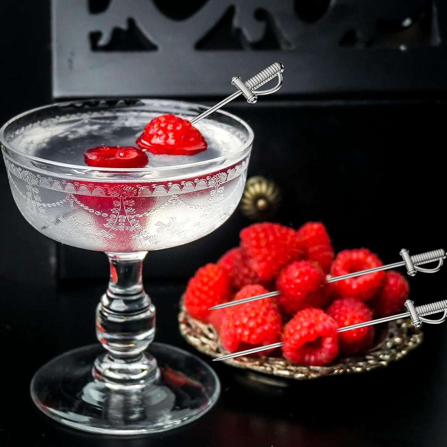 8 Pieces Stainless Steel Cocktail Picks Toothpicks Sword Metal Martini Drink Pick Sticks Appetizer Resuable Skewers Food Fruit Cocktail Toothpicks for Birthday Wedding Beach image number 2