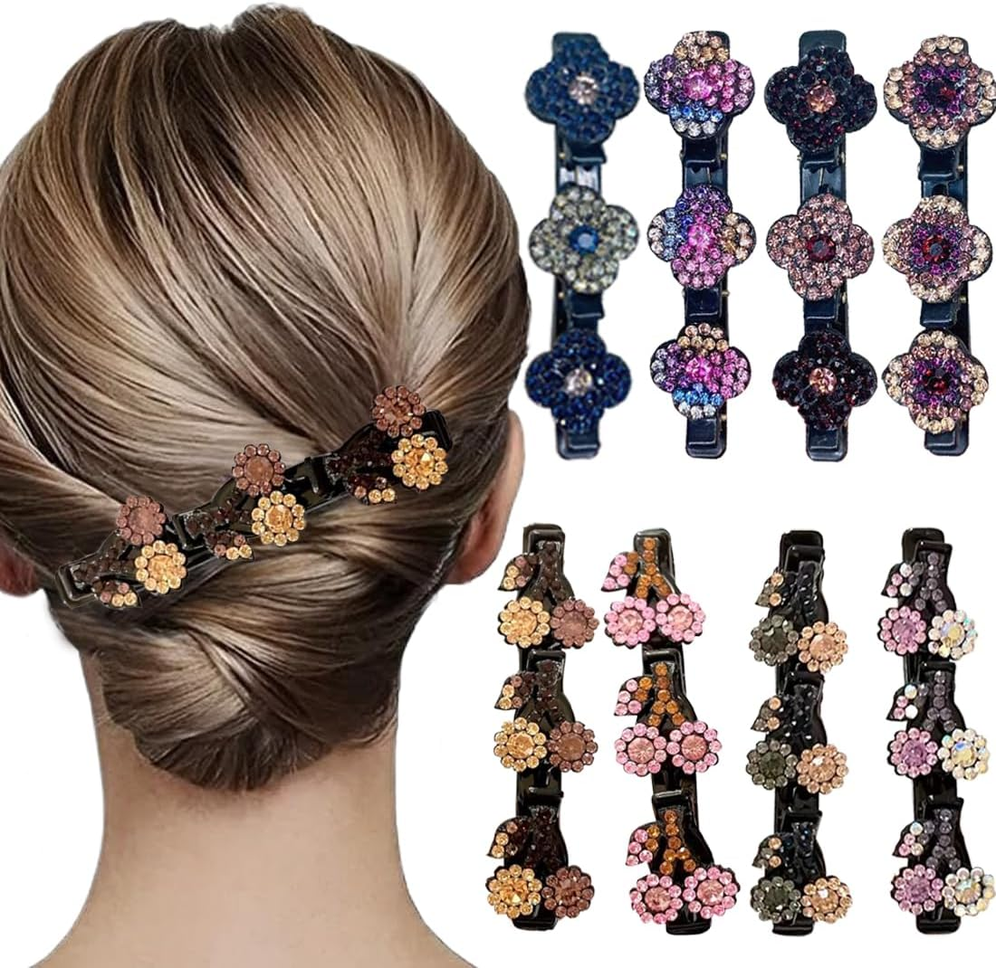 ZEPIQOR Women'S Hair Clips, Pack of 8 Hair Clips, Flower Hair Clips, Sparkling Crystal Stone Braided Hair Clips, Sparkling Crystal Stone Braided Hair Clips for Women