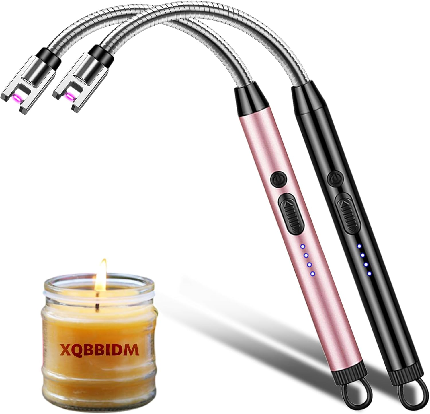 Electric Lighter, 2 Pack of USB Rechargeable Candle Lighter with Hook, 10.2-Inch Flexible Neck Arc Lighters with Battery Indicator and Safety Switch for Candle, Kitchen,Camping (Black A+Rose Gold A) image number 4
