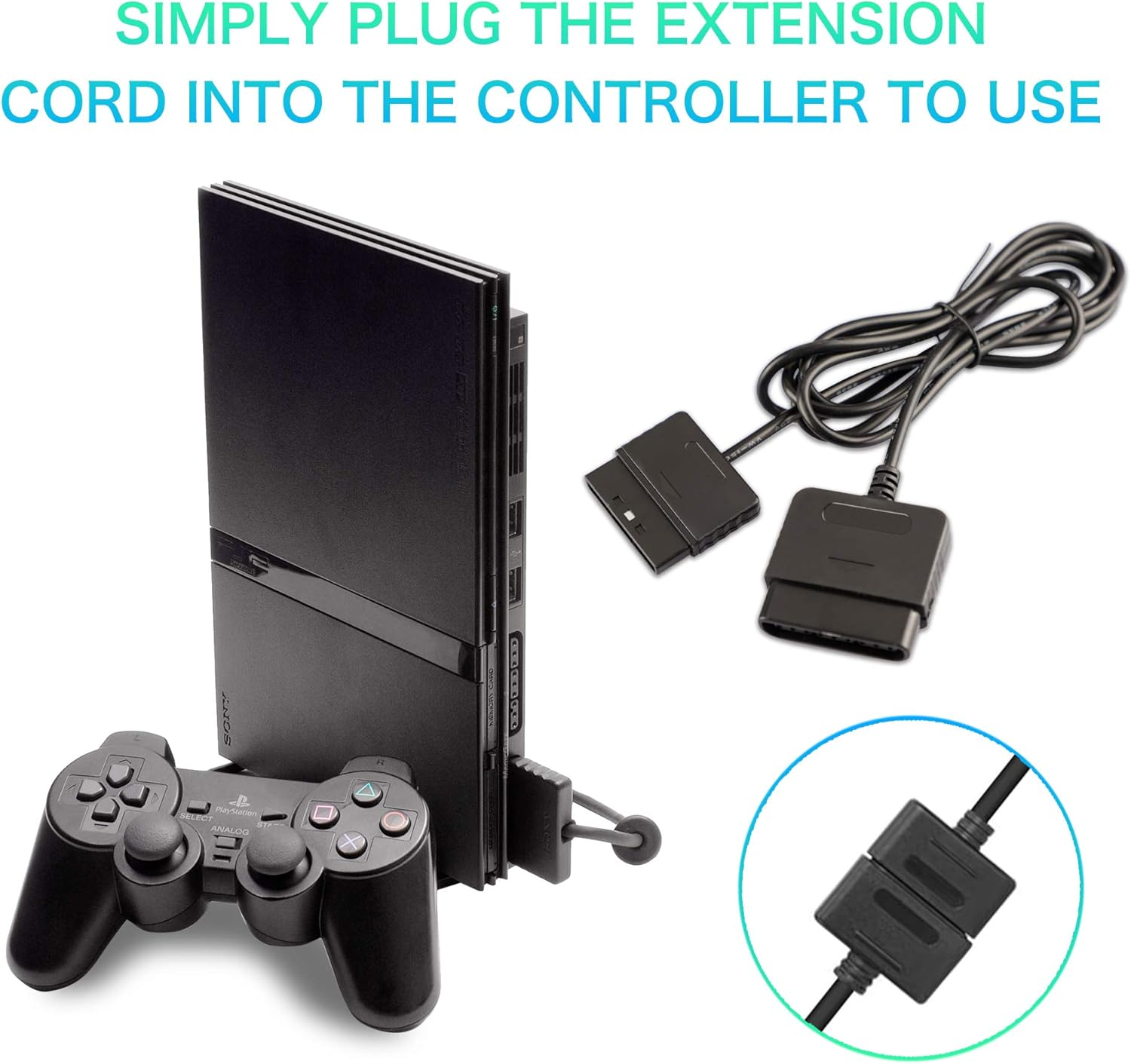 2Pack 6Ft Controller Extension Cable for PS2, 1.8M Controller Extension for Sony Playstation 2 PS2 Game Console image number 2
