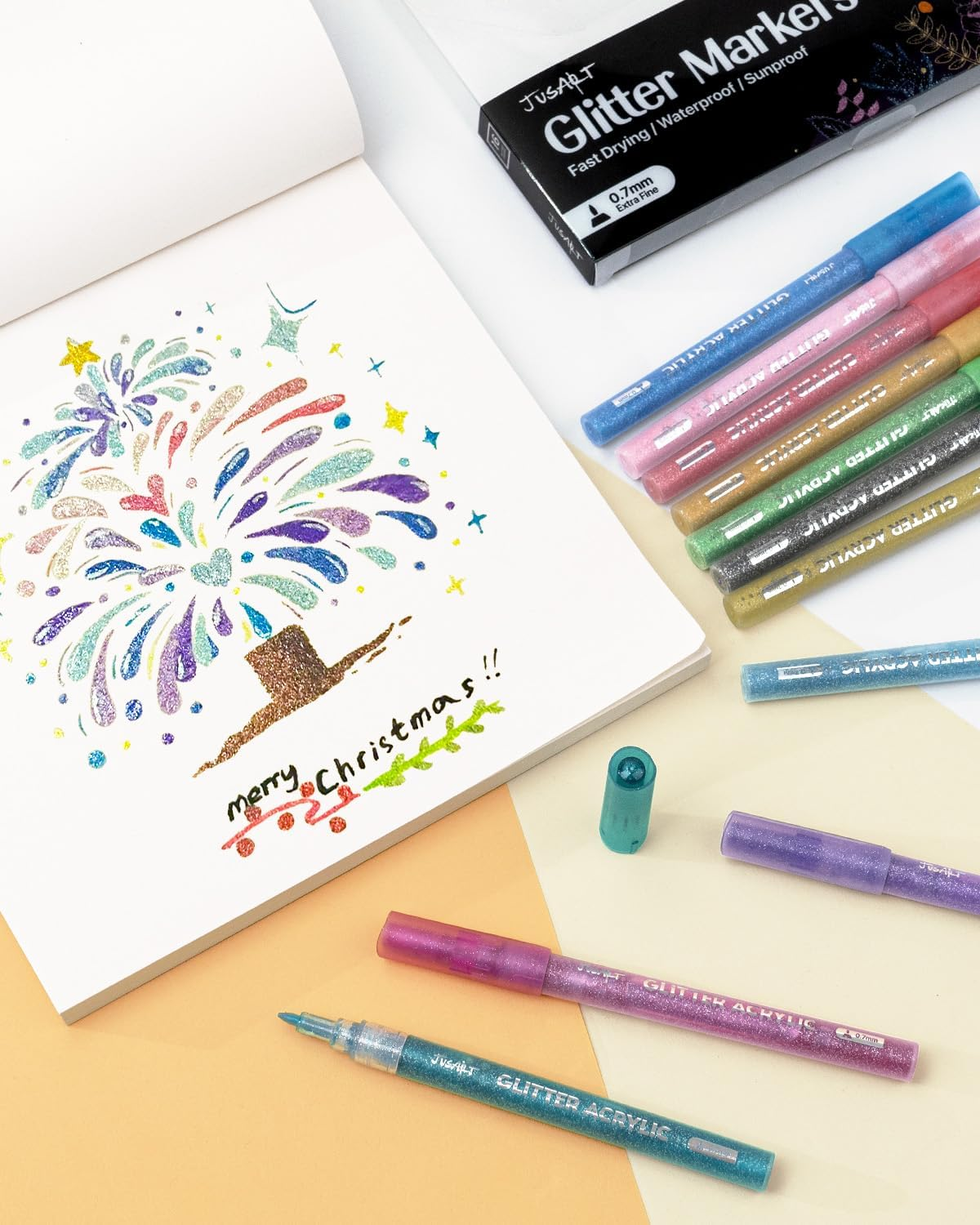 16 Colors Acrylic Glitter Markers Pen, Glitter Paint Pens, 0.7Mm Fine Point Tip Metallic Shimmer Marker, Adults DIY Crafts Making, Greeting Birthday Cards Present, Drawing, Scrapbooking Supplies image number 1