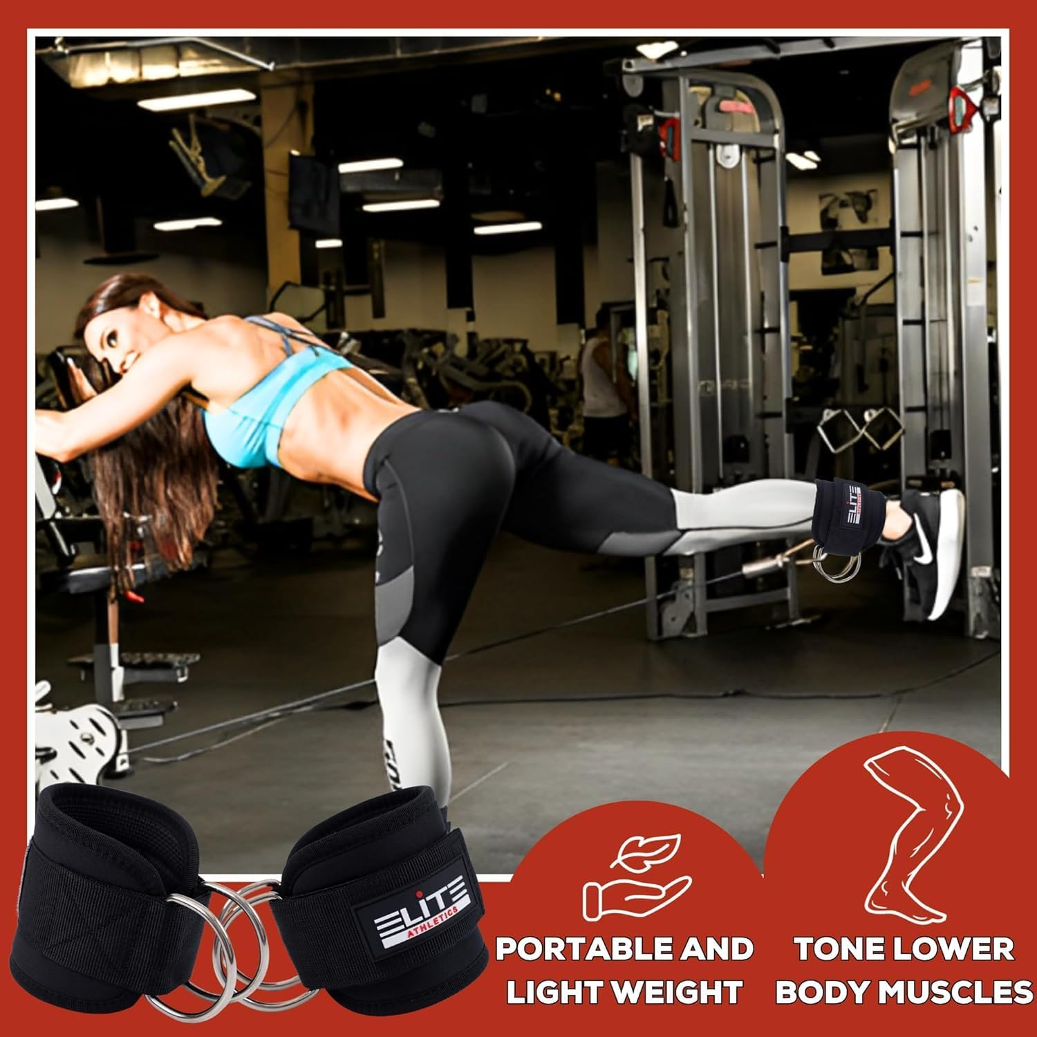 Fitness Ankle Straps for Cable Machines,Comfortable Adjustable Padded Ankle Wrist Cuffs, D-Ring Leg Straps with Neoprene Padding,Leg Cuffs Working Out Bands for Buttock Exercise,Leg Extension - Pink image number 5