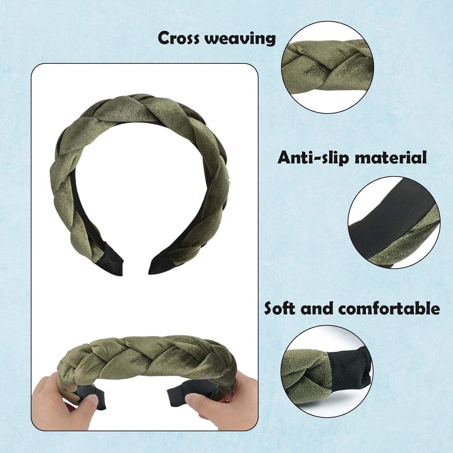 Pack of 2 Vintage Dirndl Headbands, Cross Braid, Fashion Headband Green for Makeup, Face Wash and Headpiece image number 1