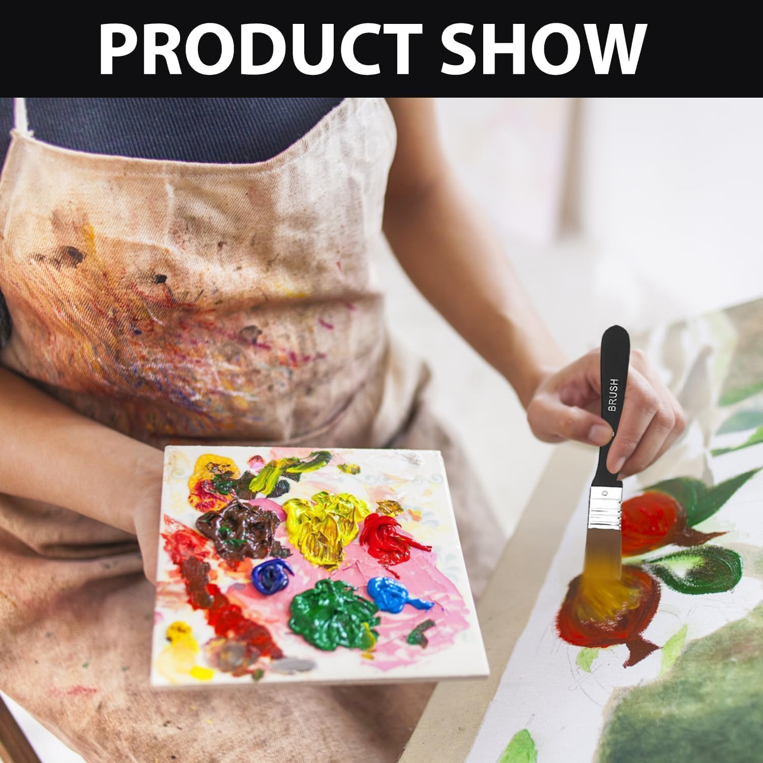 Large Flat Paint Brush Set, 3 Pieces Wide Flat Acrylic Paint Brushes Set, Nylon Bristles Brush for Acrylic, Oil and Watercolor Painting Brushes image number 6