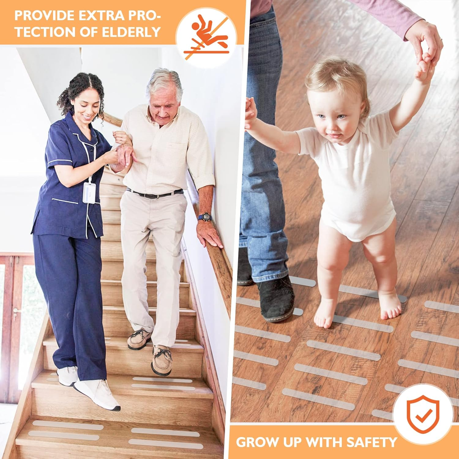 Non Slip Bathtub Stickers, 24 PCS Shower Stickers for Safety Bathroom Tubs, Bathtub Non Slip Stickers and Adhesive Decals Scraper for Bath Tub, Shower Floor, Stairs, Ladders(Clear) - Blue image number 2