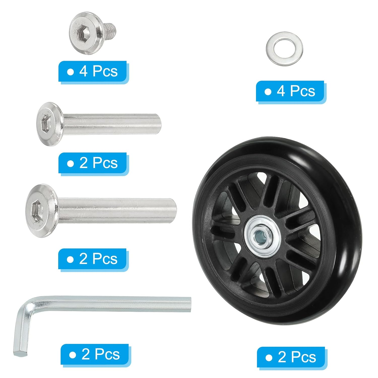 Uxcell Replacement Luggage Suitcase Wheels Repair Kit, 94Mmx24Mm Wear-Resistant & Mute Swivel Caster Wheels image number 5