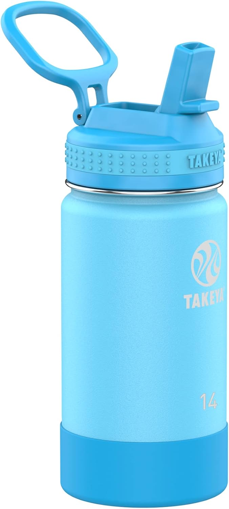 Takeya 885395503141 Actives Kids Insulated Stainless Steel Bottle, Straw Lid Sail Blue/Atlantic 14Oz image number 4