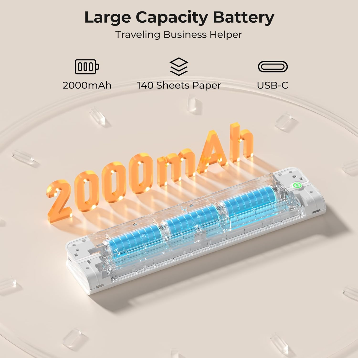 MUNBYN ITP02 A4 Thermal Printer, Portable Bluetooth Printer, High-Speed 14Mm/S, Supports 8.5"X11" & A4 Thermal Paper, Compatible with Android, Ios & Laptops, for Travel, Office, and School (White) image number 6