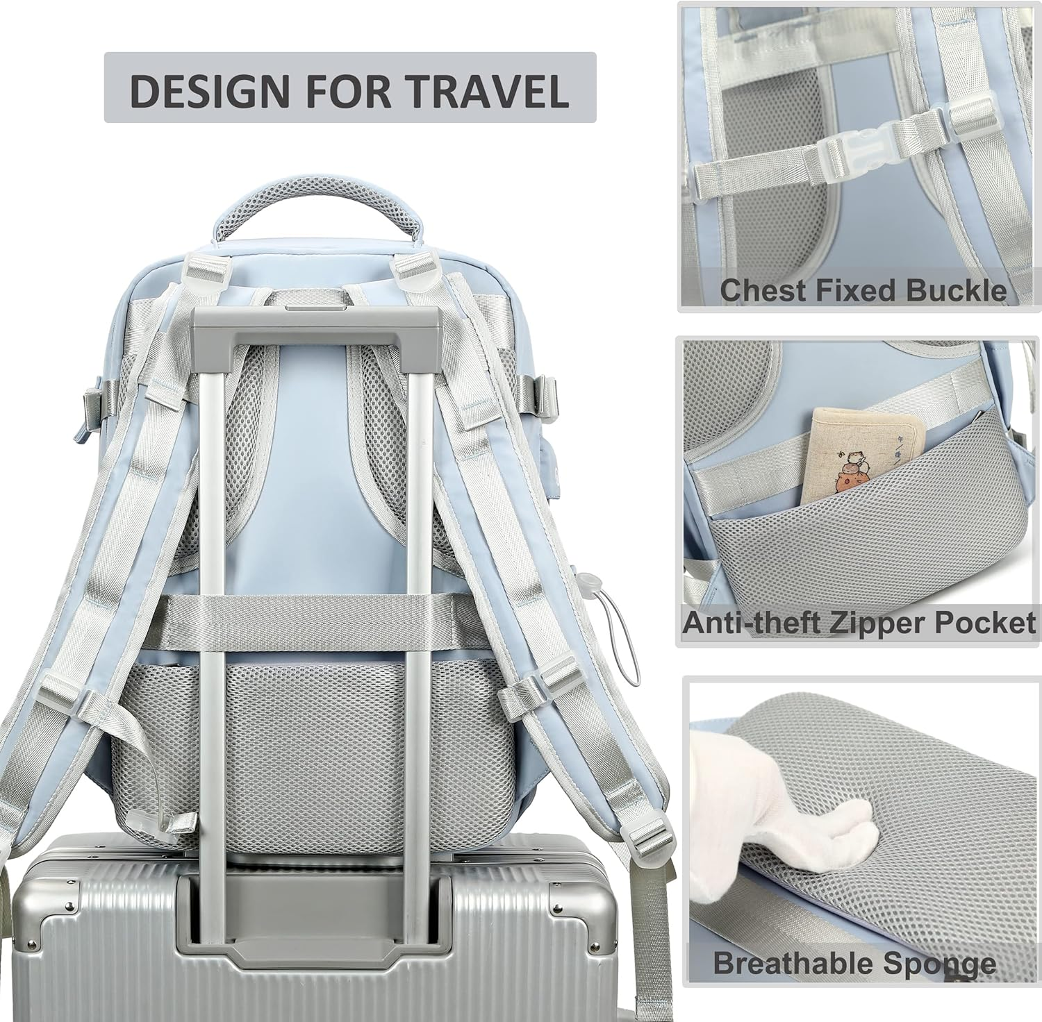 AO ALI VICTORY Travel Backpack for Women Men 15.6 Inch Laptop Backpacks with USB Port Carry on Backpack Large College Bag image number 6