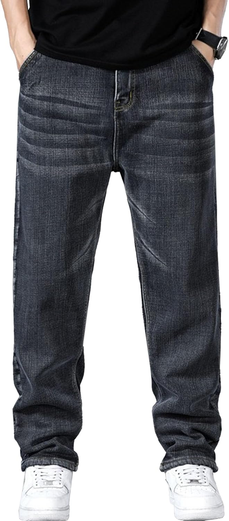 Men'S Wide-Leg Baggy Jeans Pants Business Casual Loose Denim Pants Y2K Vintage Streetwear Trousers, Grey, 44