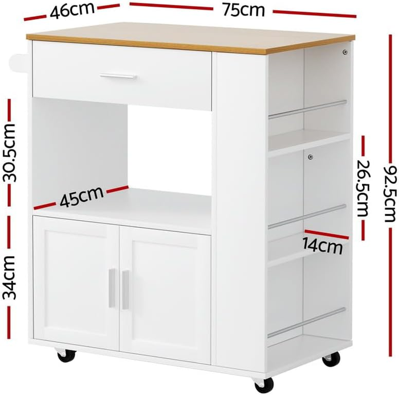 Artiss Kitchen Island Trolley Rolling Serving Cart Storage Cart Shelf Towel Rack image number 3